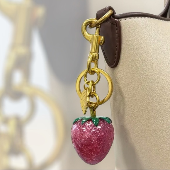 Strawberry Keychain with Gold Accents - Picture 3 of 7